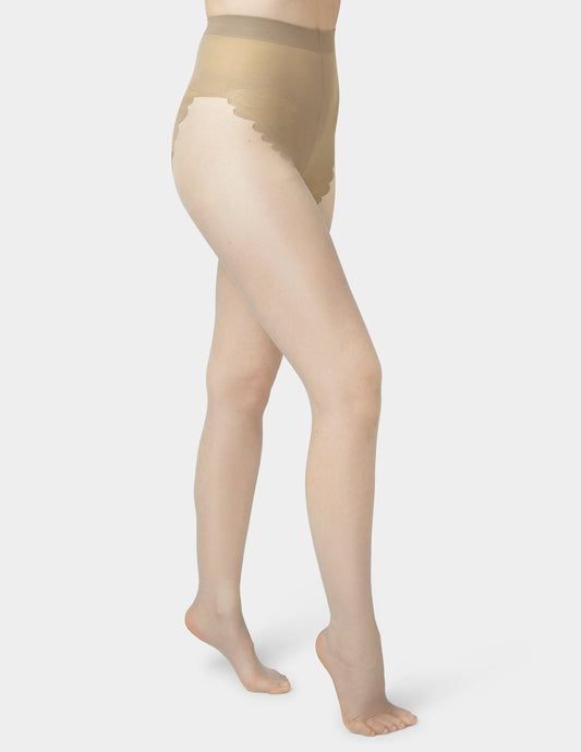Hue French Lace Control Top Pantyhose - Pebble