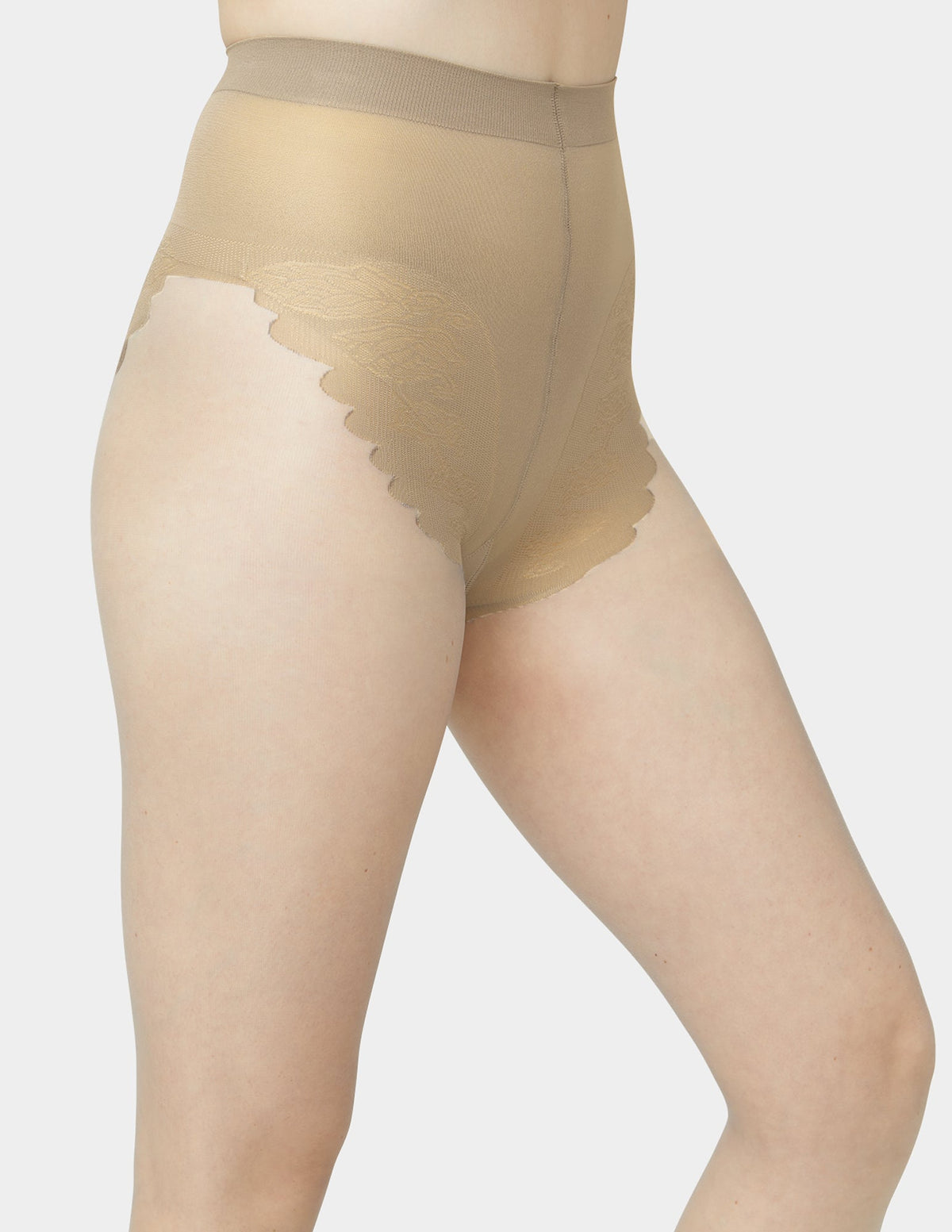 Hue French Lace Control Top Pantyhose - Pebble