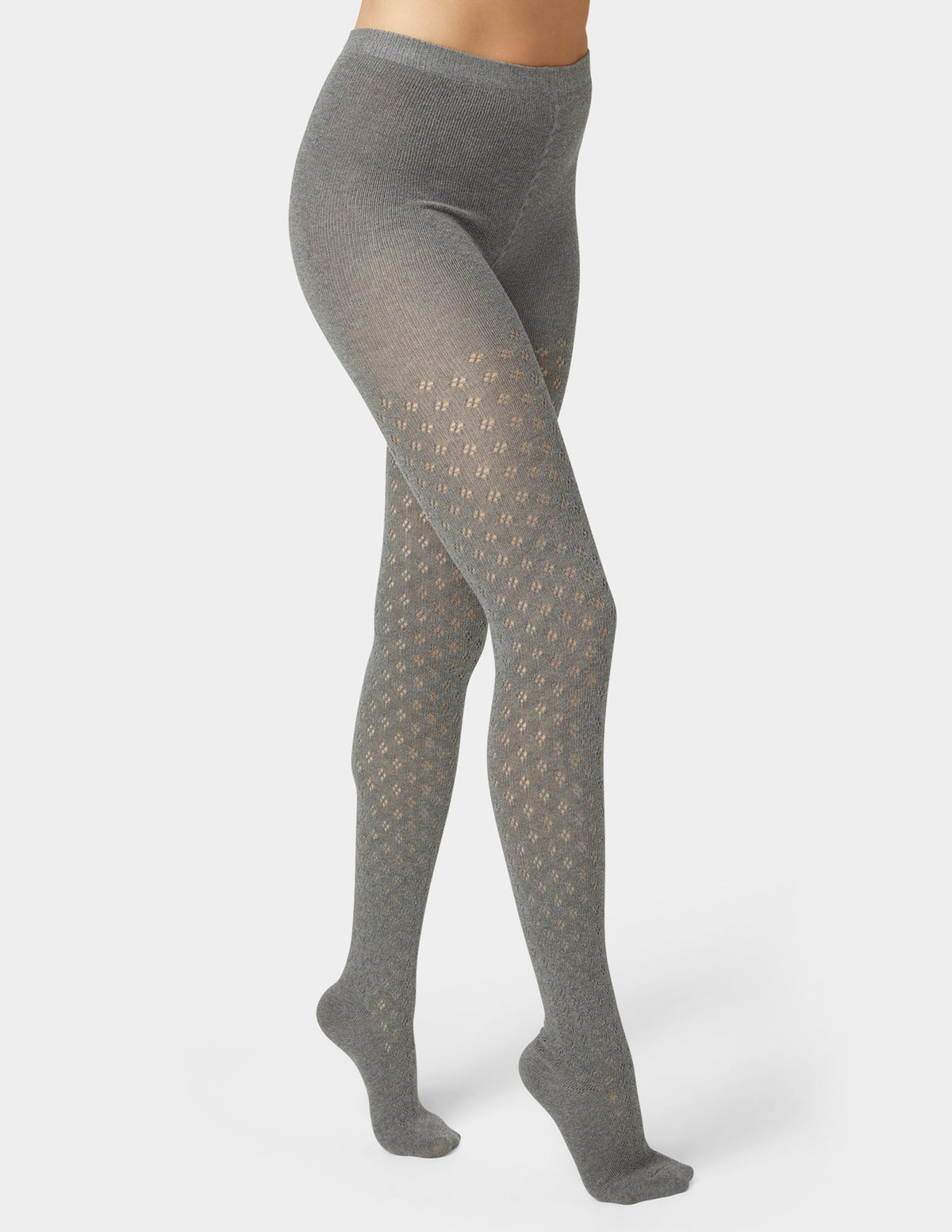 Hue Pointelle Diamond Sweater Tight - Charcoal Heather
