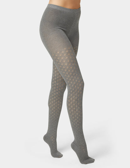 Hue Pointelle Diamond Sweater Tight - Charcoal Heather