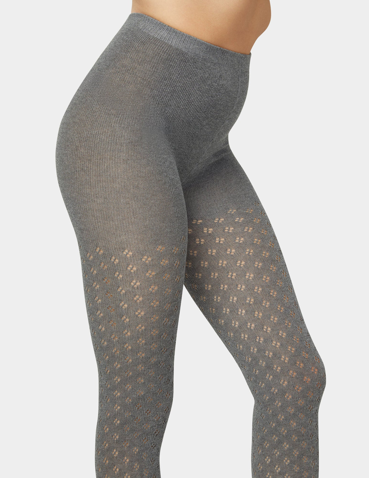 Hue Pointelle Diamond Sweater Tight - Charcoal Heather