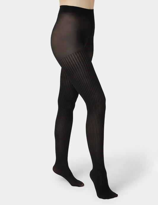 Hue Opaque Sheer Rib Tight With Control Top - Black