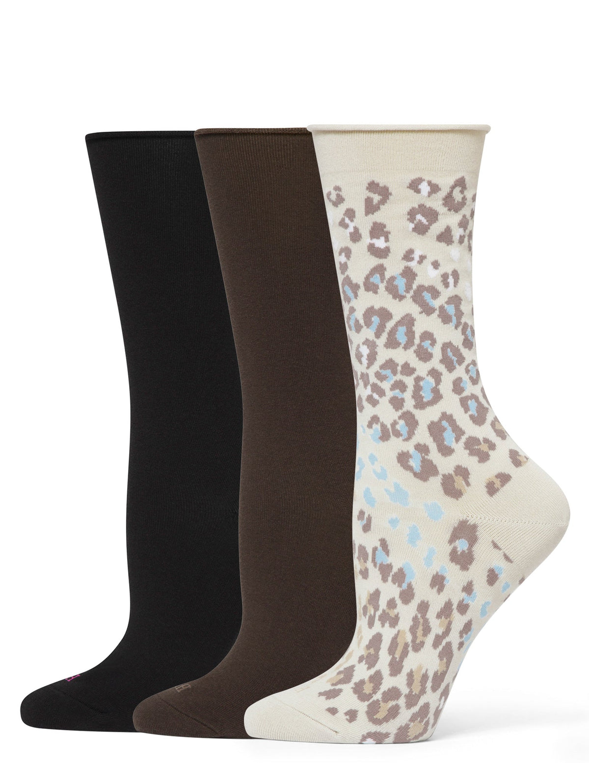 Hue Jeans Socks Crew 3 Pair Pack - Cream Animal