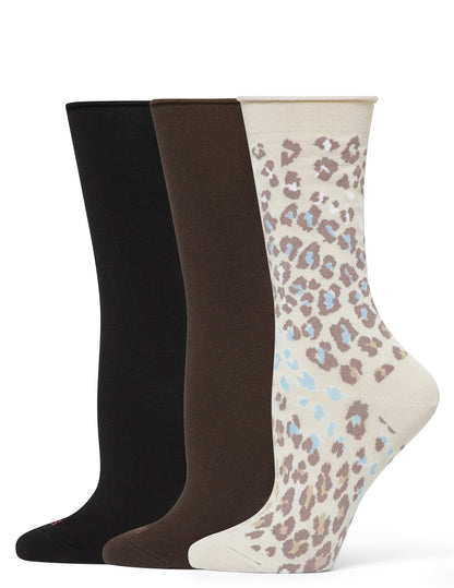 Hue Jeans Socks Crew 3 Pair Pack - Cream Animal