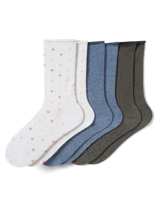 Hue Jeans Socks Crew 3 Pair Pack - White Dot