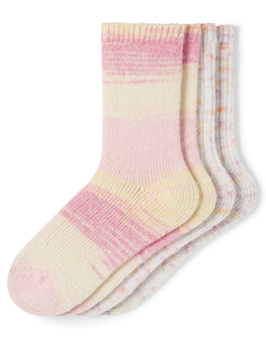 Hue Striped Tweed Cozy Crew Sock 2 Pair Pack - Pink Stripe