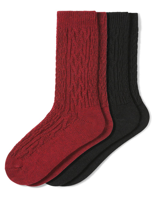 Hue Cable Crew Sock 2 Pair Pack - Rio Red
